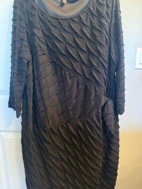 Ashley Stewart Black Textured Long Sleeve Shift Dress